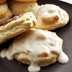 Sweet and Spicy Sausage Biscuits with Creamy Mushroom Gravy Breakfast